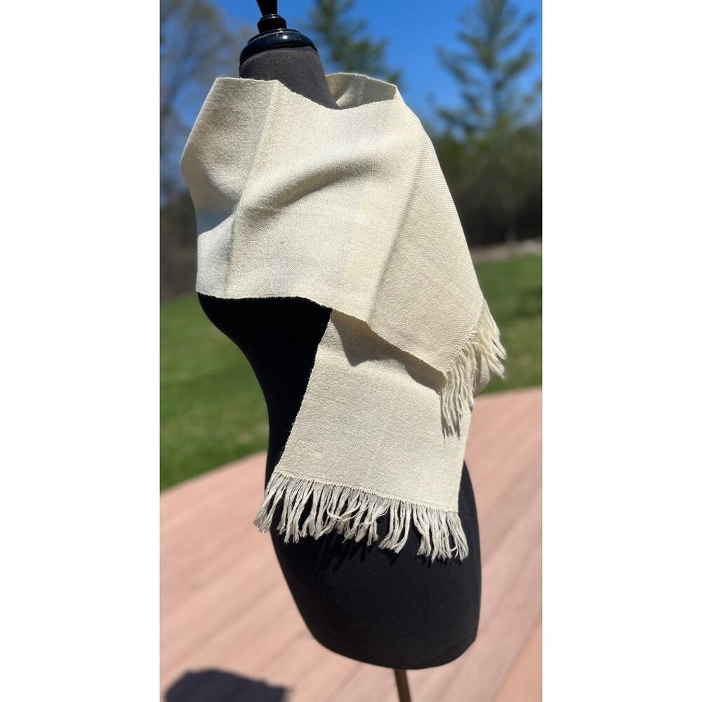 Vtg 1970’s Les Tissages Kasimir Scarf Beige 100% Laine/Wool Hand Written Label